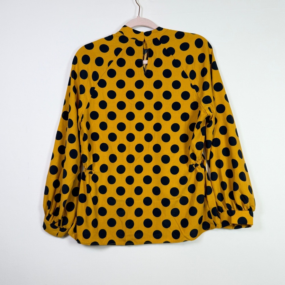 ZARA BASIC Yellow Polka Dot High Neck Elastic Waist Blouse M - Picture 2 of 6